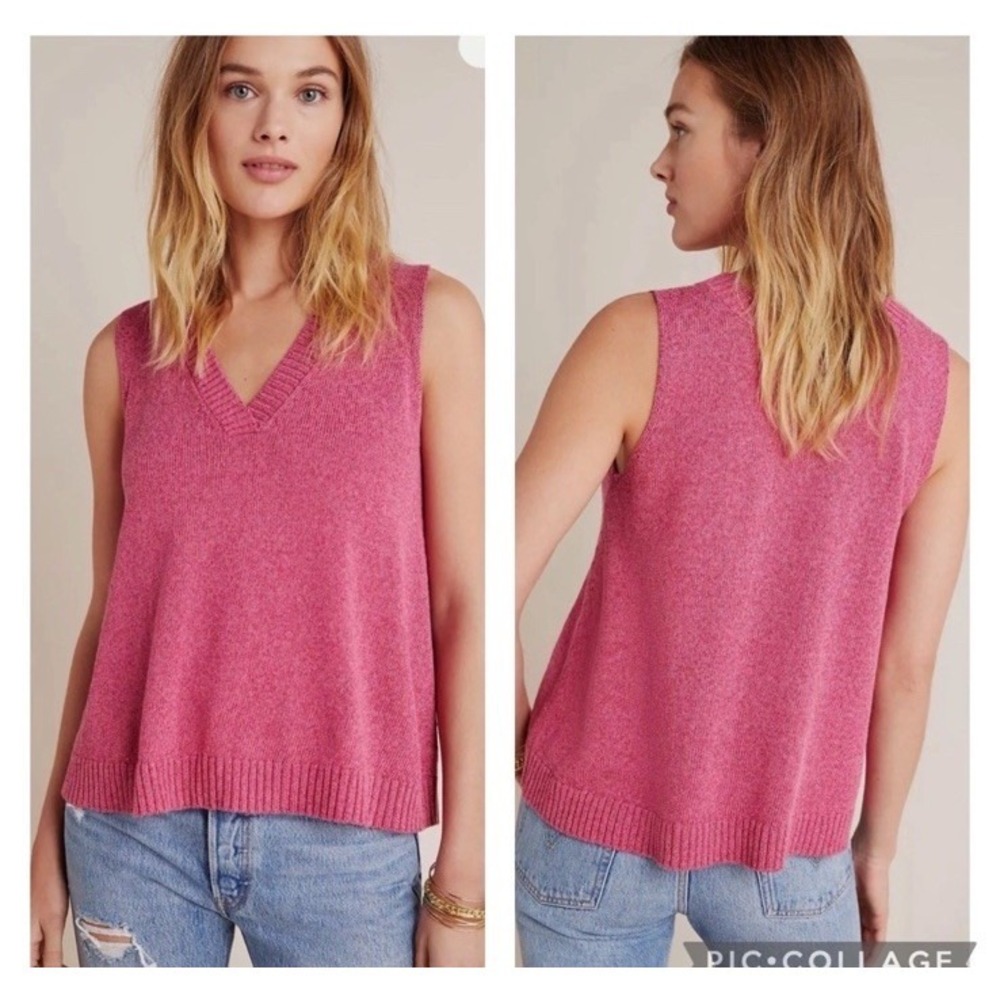 Anthropologie Camilla Pink V Neck Sweater Vest Size Small. Preppy Spring‎ Boho